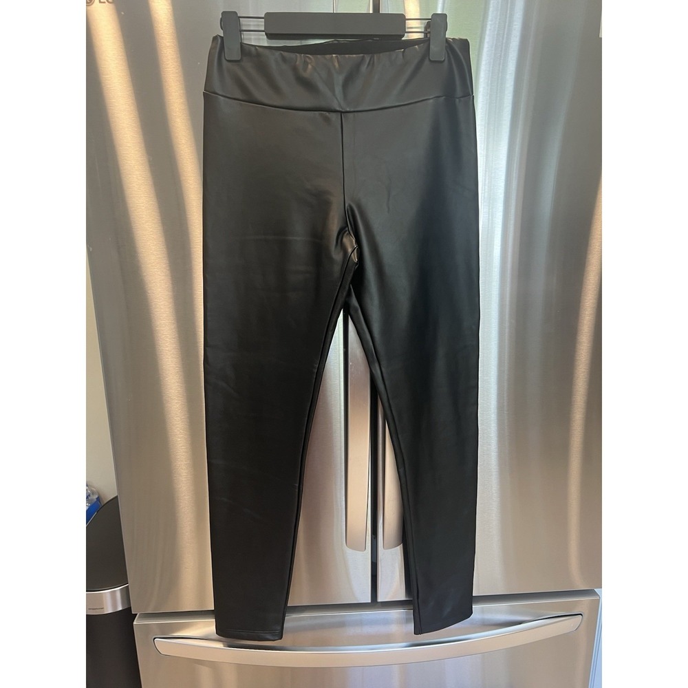 Calzedonia Faux Leather Leggings Women Large Black High Rise Stretch